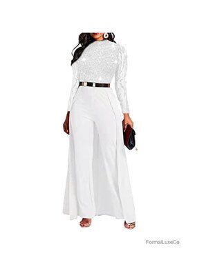 High-Waist Sequin Jumpsuit Sleeveless Zipper Party Evening